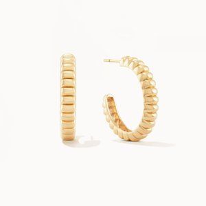 Ribbed Dome Textured 18K Yellow Gold Hoop Earrings